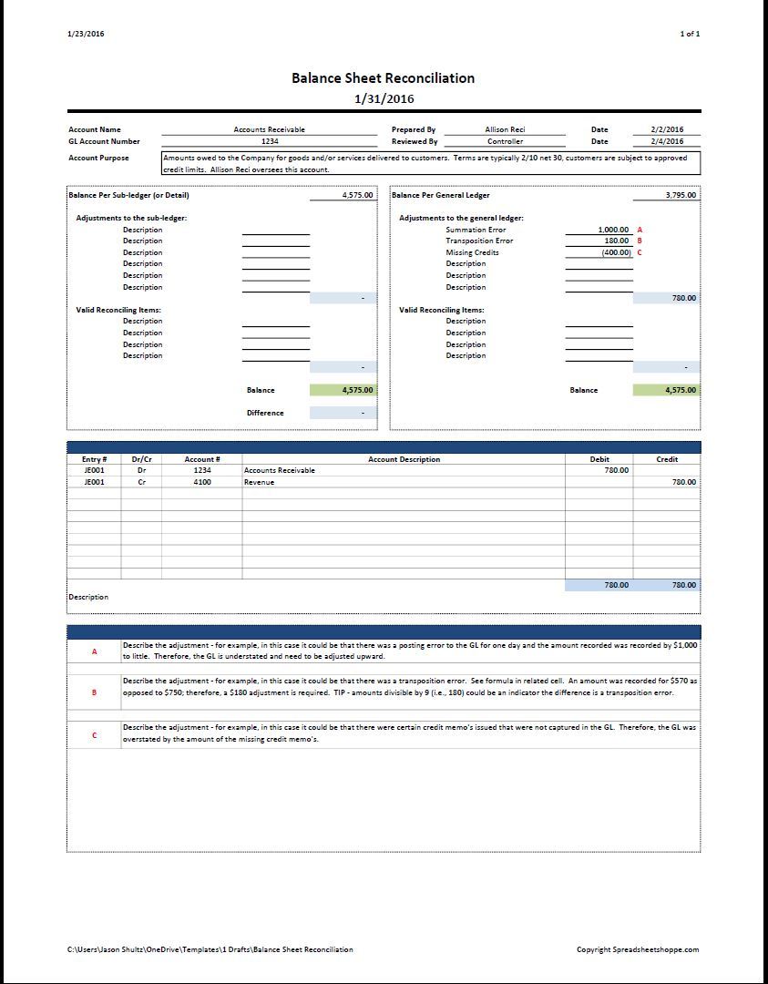 Balance Sheet Reconciliation Template Spreadsheetshoppe Balance Sheet Reconciliation Template Spreadsheetshoppe