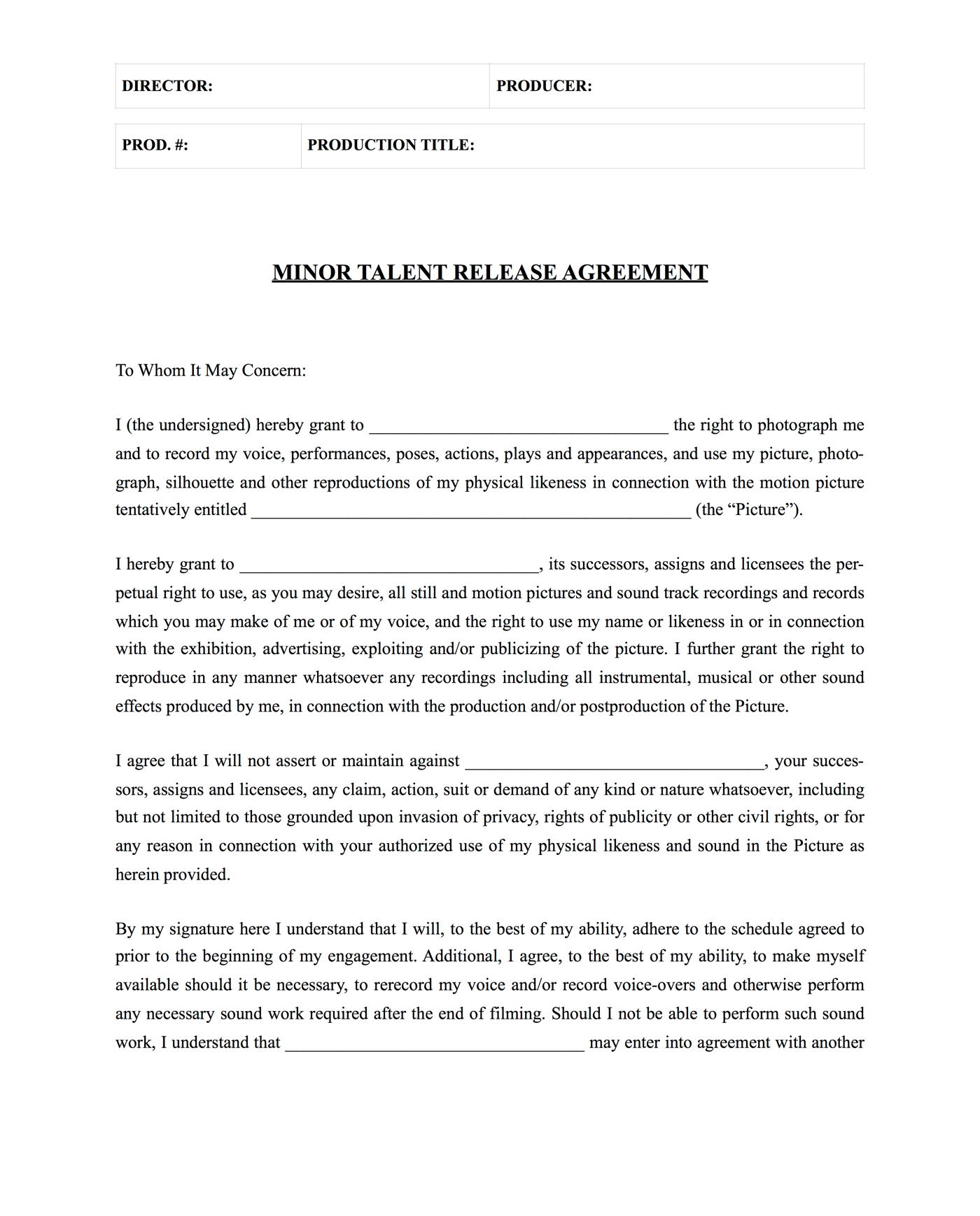 Download Free Actor Release Form Template Download Free Actor Release Form Template
