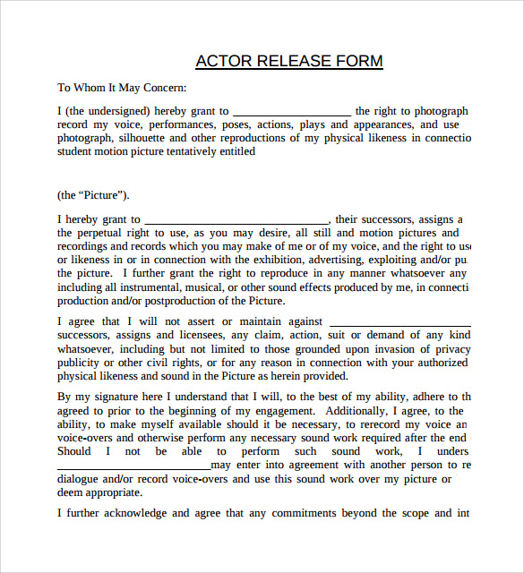 8+ Actor Release Forms – Samples, Examples & Formats | Sample 8+ Actor Release Forms – Samples, Examples & Formats | Sample