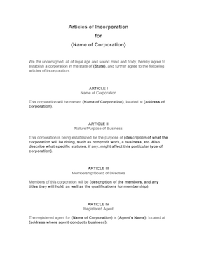 Articles of Incorporation Template Articles of Incorporation Template
