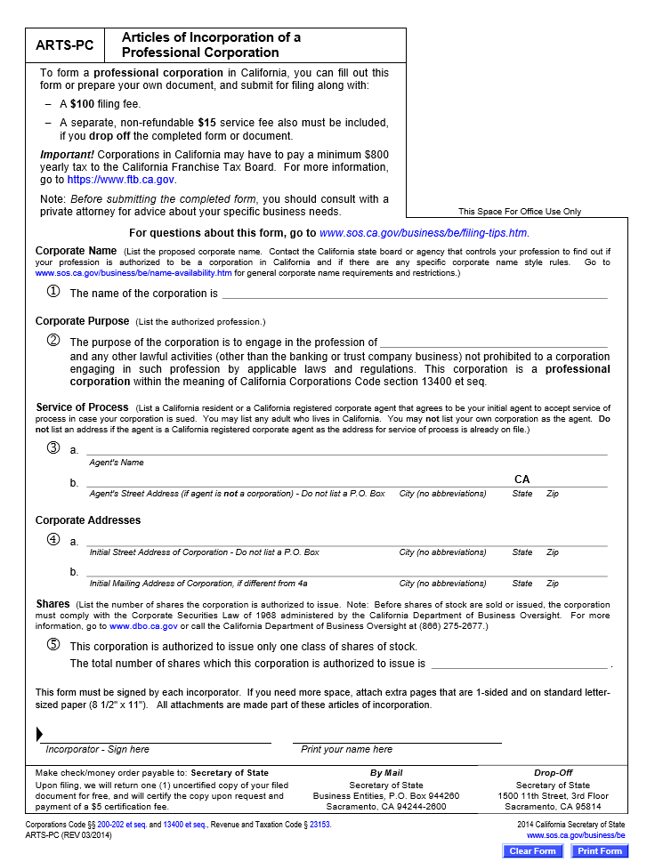 Free California Articles of Incorporation of a Professional Free California Articles of Incorporation of a Professional