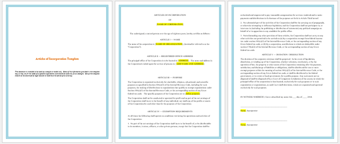 Articles of Incorporation Templates Printable Forms for Word Articles of Incorporation Templates Printable Forms for Word