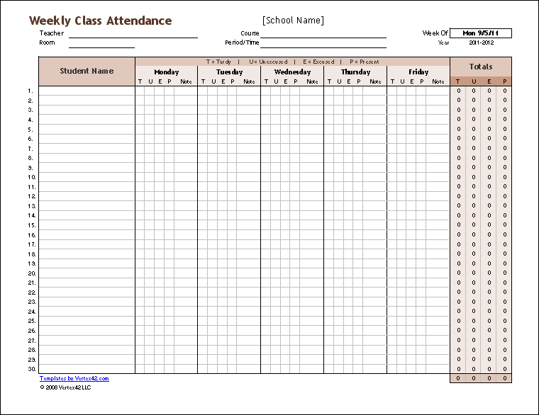 free attendance record template free attendance record template