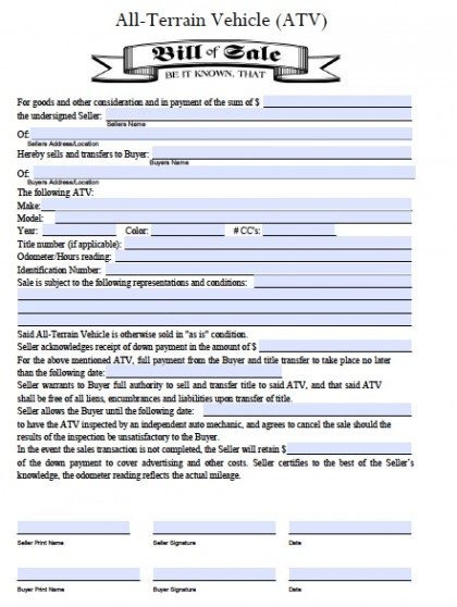 Atv Bill Of Sale Free To Print Fill Online, Printable, Fillable Atv Bill Of Sale Free To Print Fill Online, Printable, Fillable