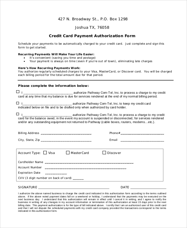 8+ Sample Credit Card Authorization Forms | Sample Templates 8+ Sample Credit Card Authorization Forms | Sample Templates