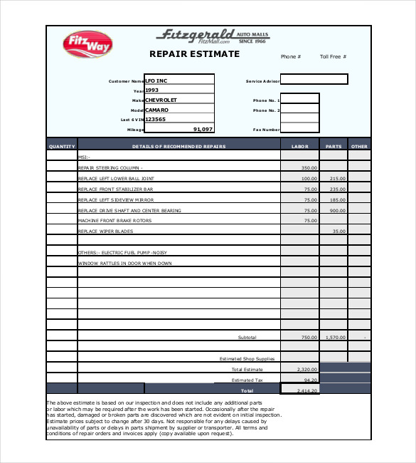 20+ Repair Estimate Templates Word, Excel, PDF | Free & Premium 20+ Repair Estimate Templates Word, Excel, PDF | Free & Premium