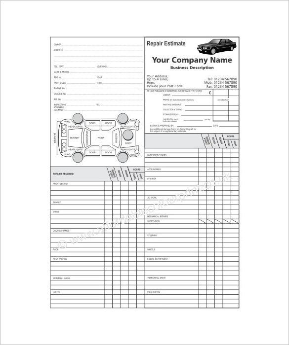Estimate Of Auto Repairs Template Estimate Of Auto Repairs Template
