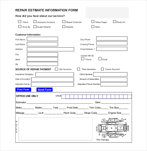Auto Repair Estimate Form Pdf | Chakrii Auto Repair Estimate Form Pdf | Chakrii