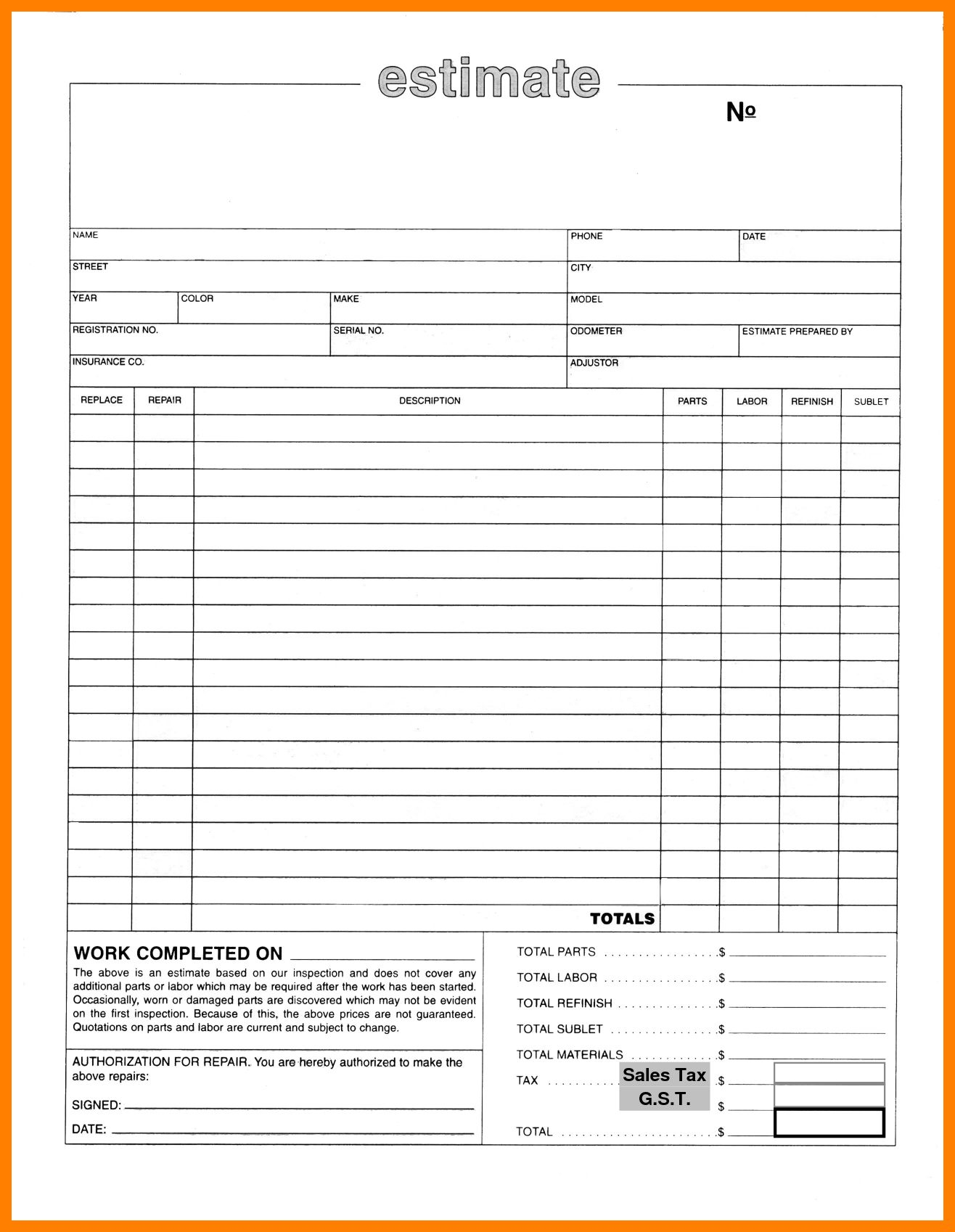car repair estimate template Boat.jeremyeaton.co car repair estimate template Boat.jeremyeaton.co