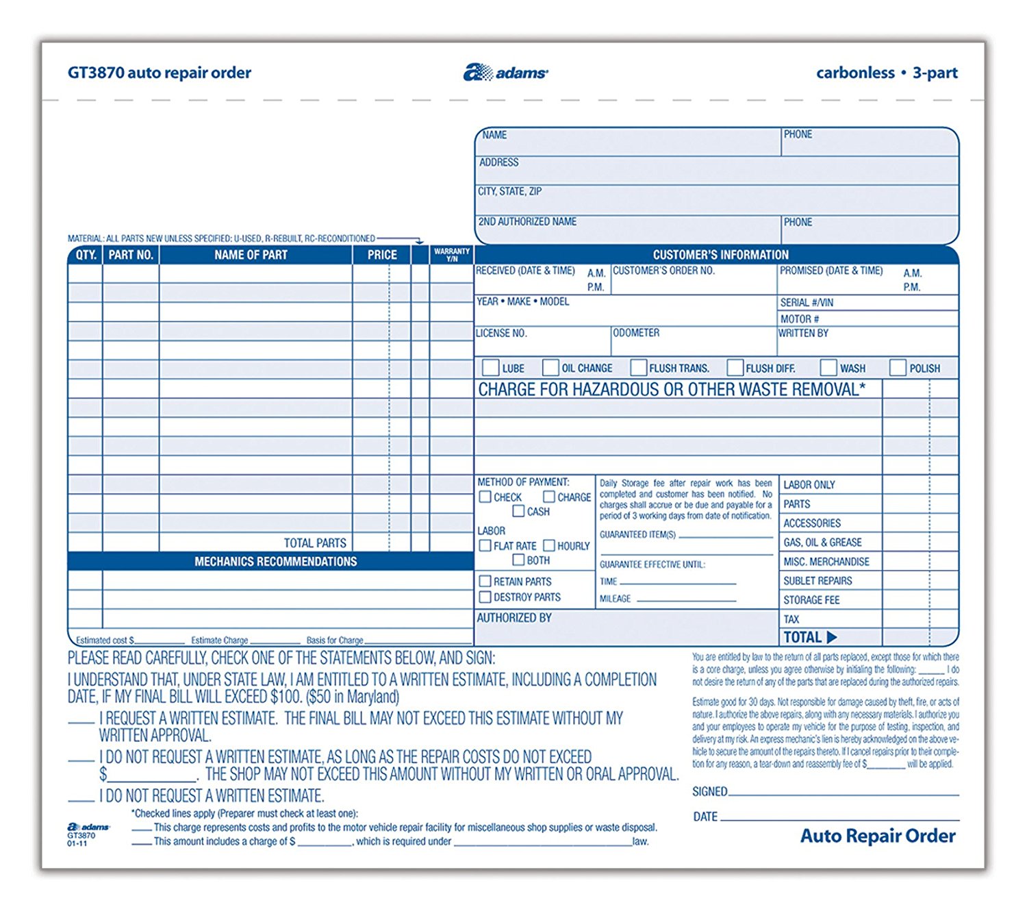 Personalized Auto Repair Forms, Vehicle Inspection forms Personalized Auto Repair Forms, Vehicle Inspection forms
