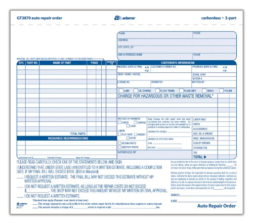 Auto Repair Order Template Auto Repair Order Template