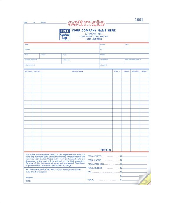 car repair estimate template Boat.jeremyeaton.co car repair estimate template Boat.jeremyeaton.co