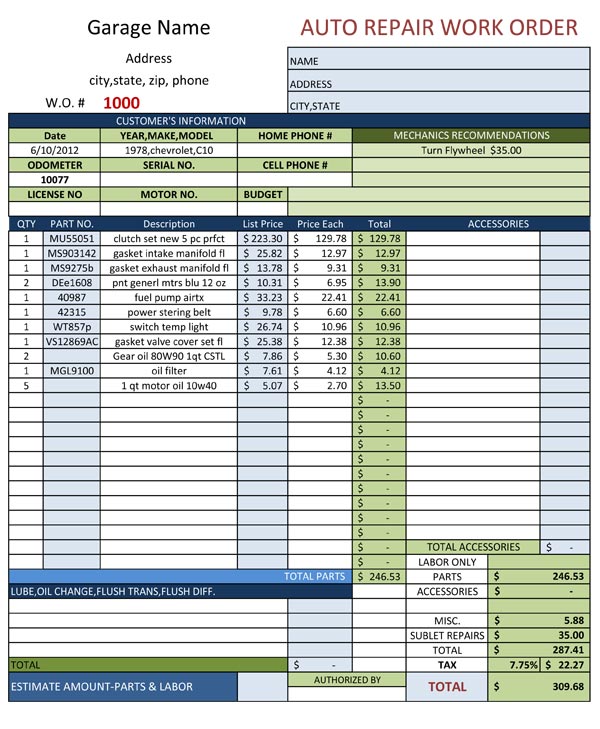 Auto Repair Order Template Safero Adways Auto Repair Order Template Safero Adways