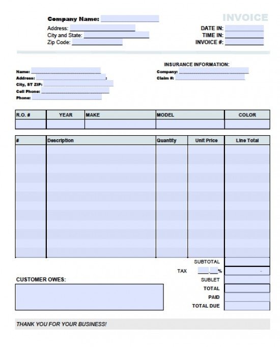 Auto Repair Invoice Template for Excel Auto Repair Invoice Template for Excel