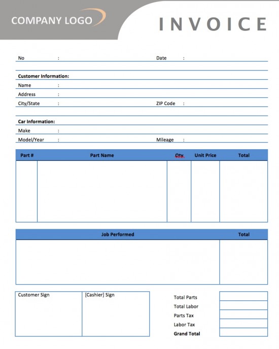 Auto Repair Invoice Template for Excel Auto Repair Invoice Template for Excel