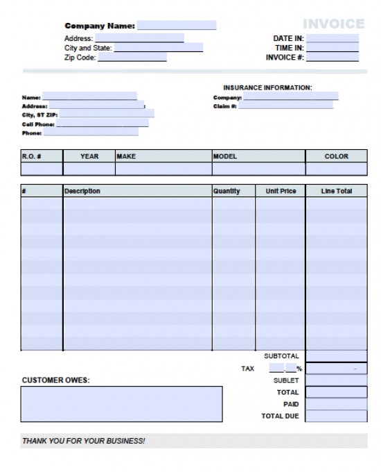 Free Auto (Body) Repair Invoice Template | Excel | PDF | Word (.doc) Free Auto (Body) Repair Invoice Template | Excel | PDF | Word (.doc)
