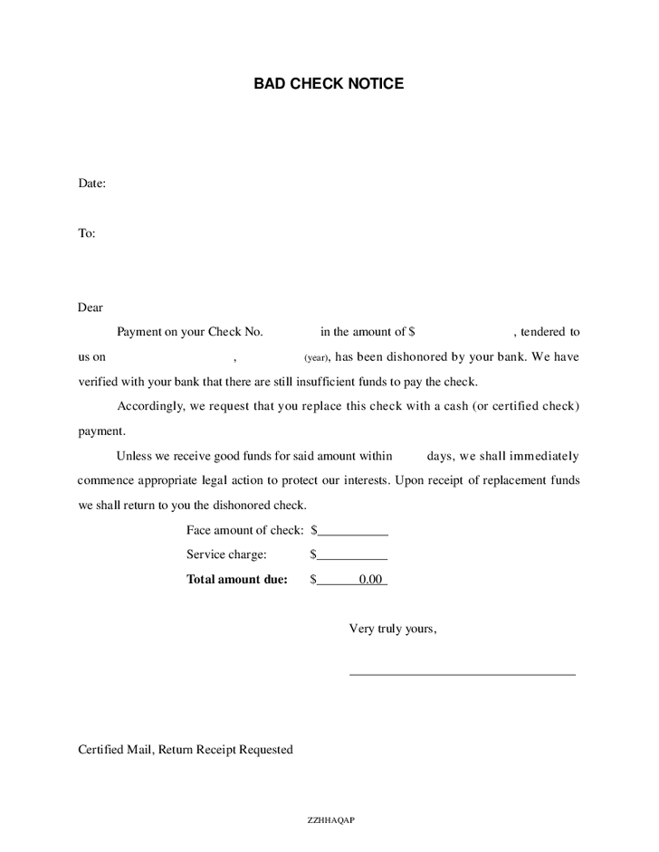 Bad Check Notice Bad Check Letter (Form with Sample) Bad Check Notice Bad Check Letter (Form with Sample)
