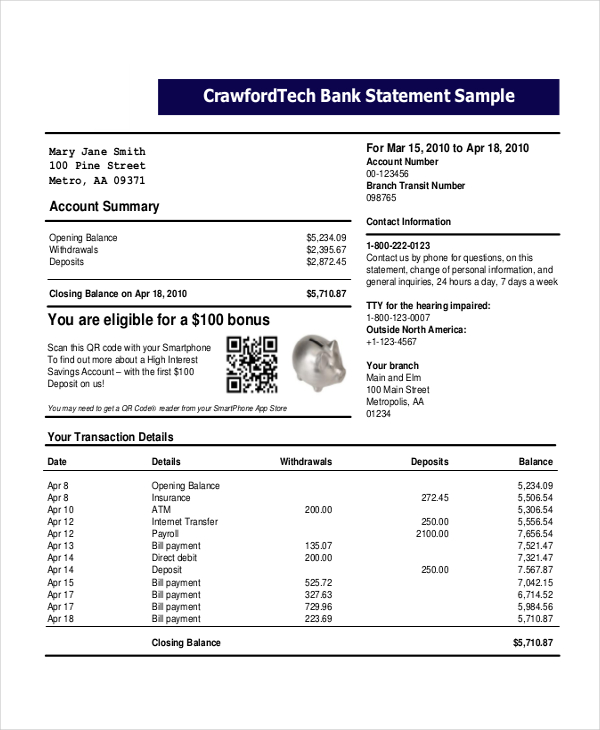 Bank Statement Template 22+ Free Word, PDF Document Downloads Bank Statement Template 22+ Free Word, PDF Document Downloads