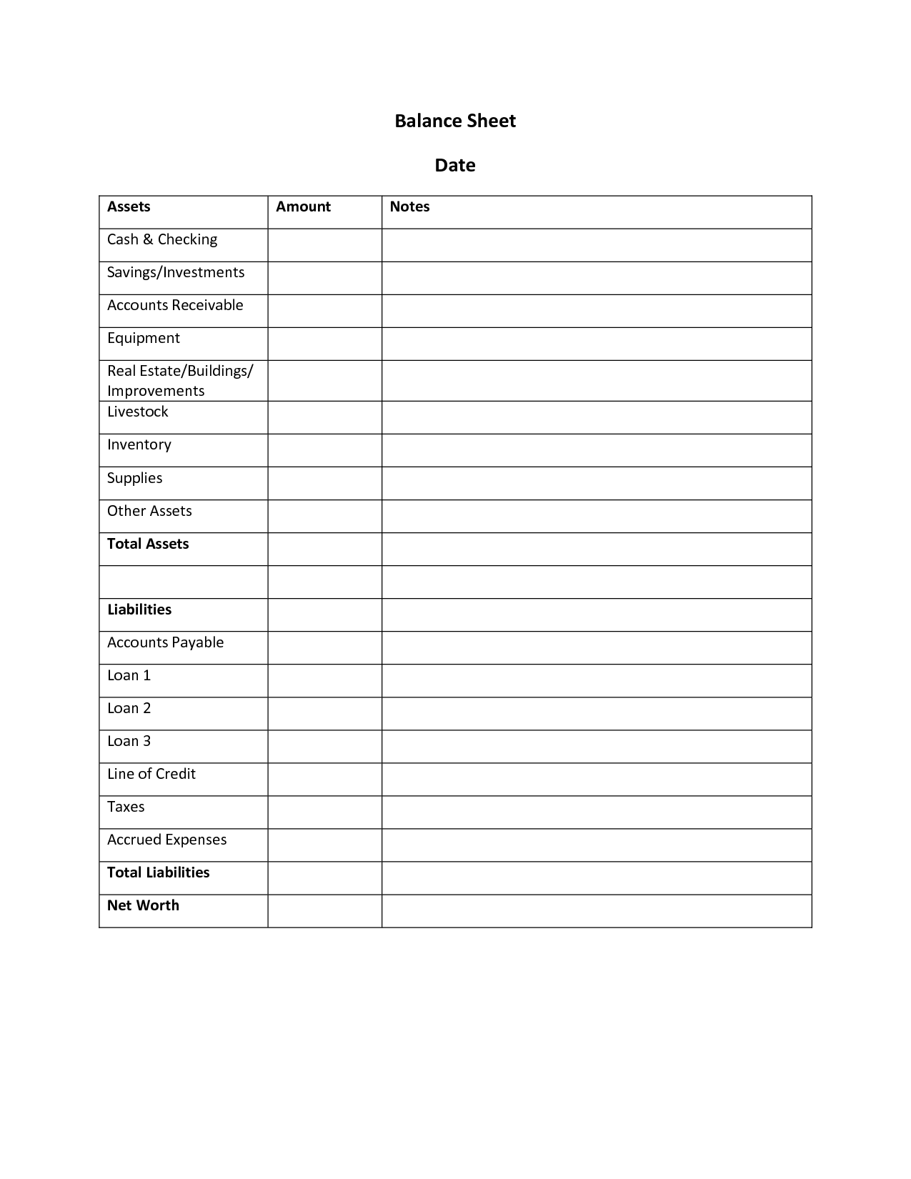 Blank Balance Sheet Blank Balance Sheet