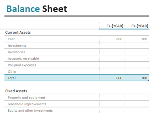 Balance Sheet Form Balance Sheet Form