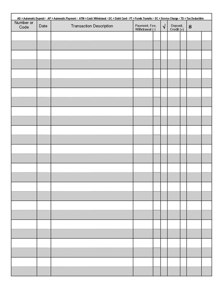 Printable Check Register Printable Check Register