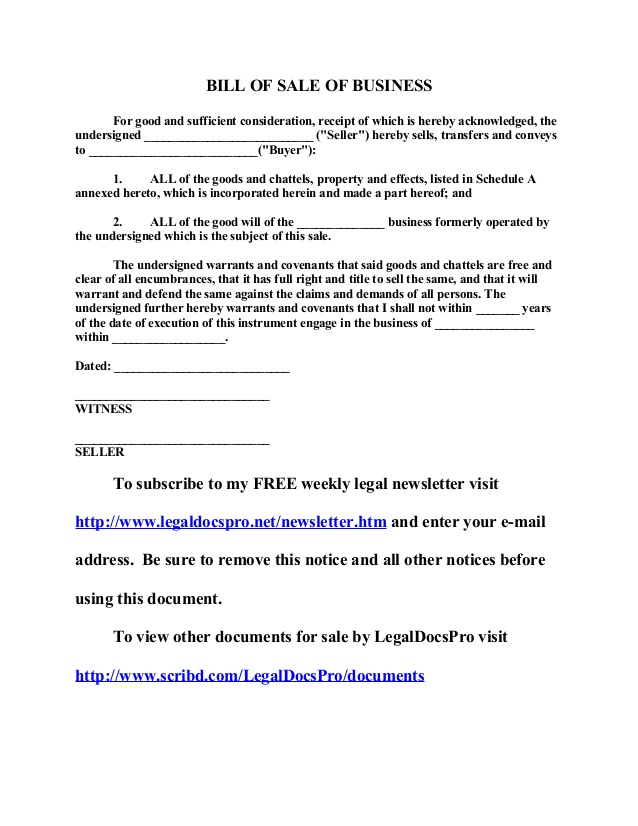 FREE Sample bill of sale of business FREE Sample bill of sale of business
