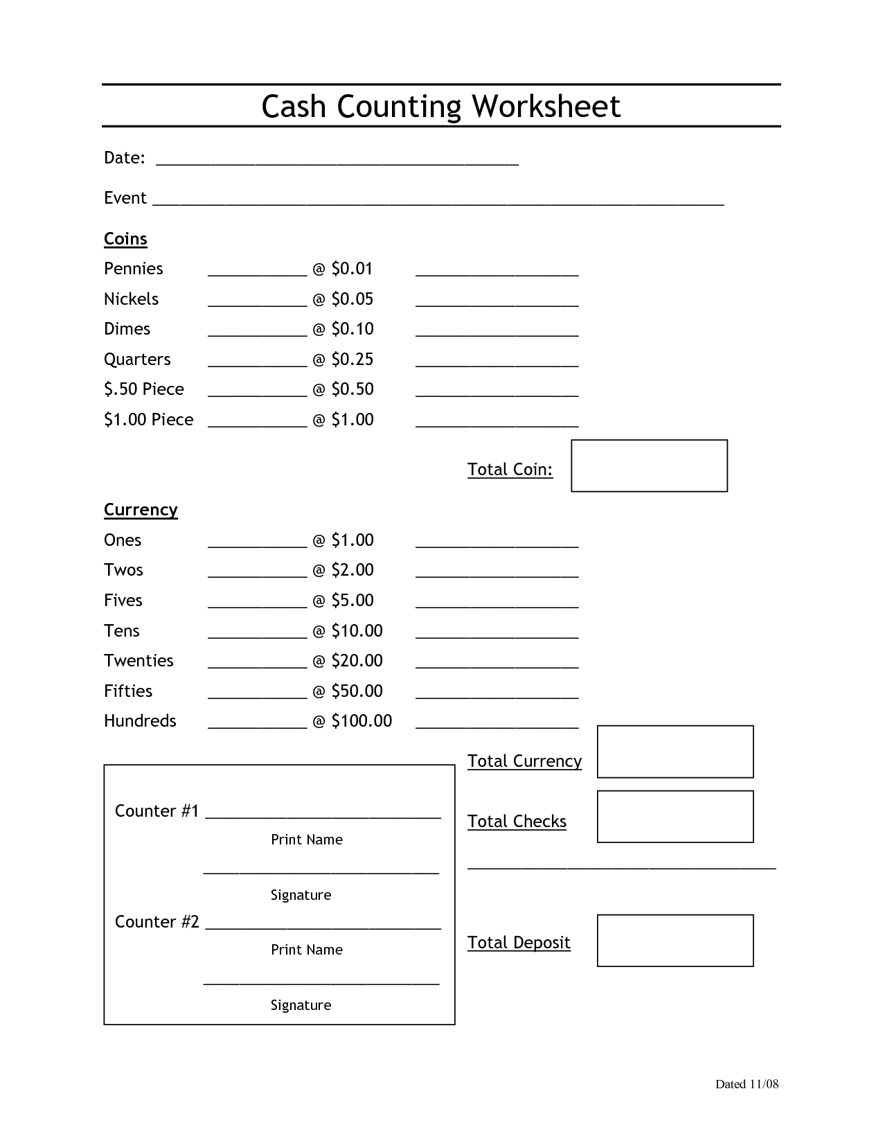 Cash Register Count Sheet Template | Printing | Pinterest | Count Cash Register Count Sheet Template | Printing | Pinterest | Count
