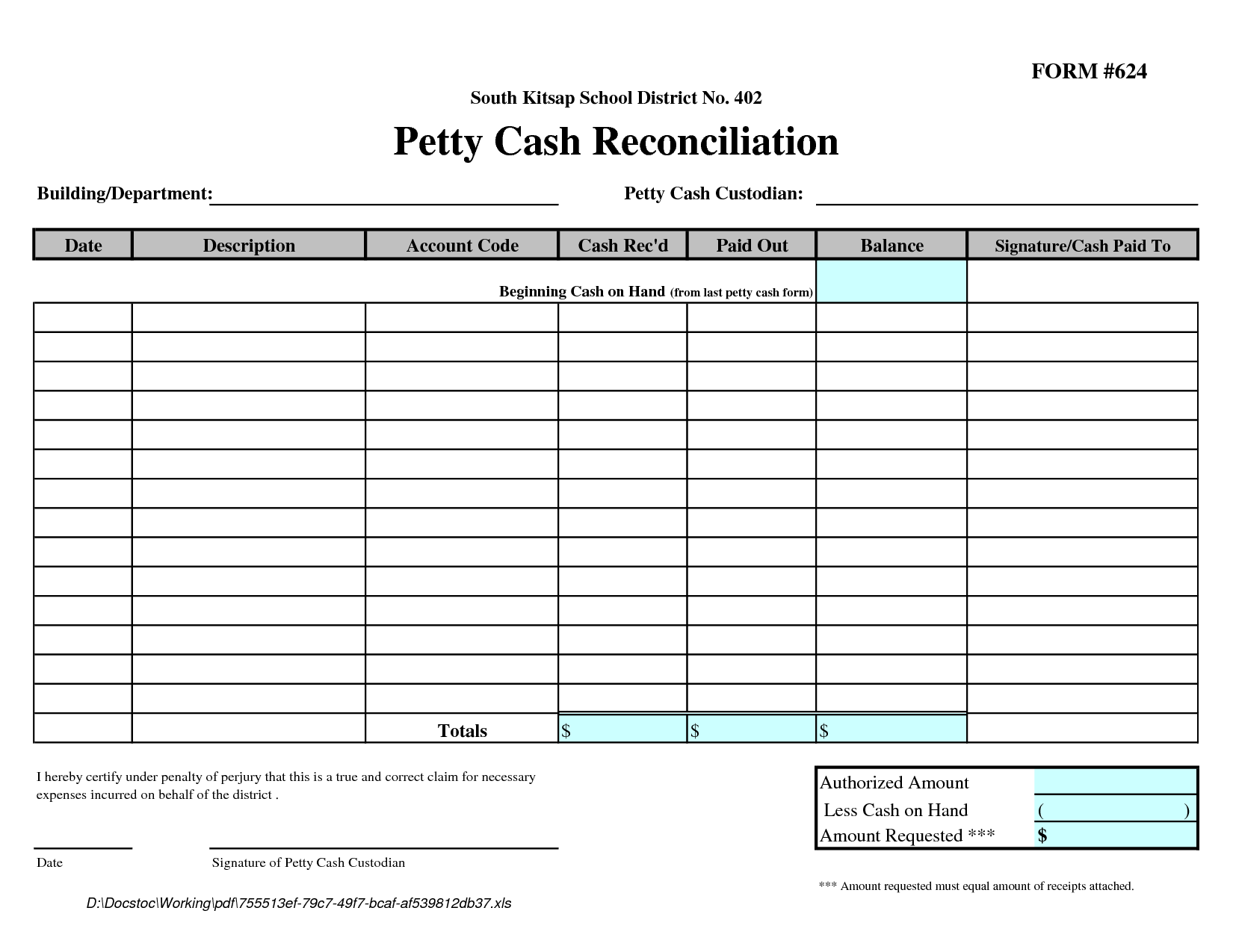 Petty Cash Reconciliation Form Fill Online, Printable, Fillable Petty Cash Reconciliation Form Fill Online, Printable, Fillable