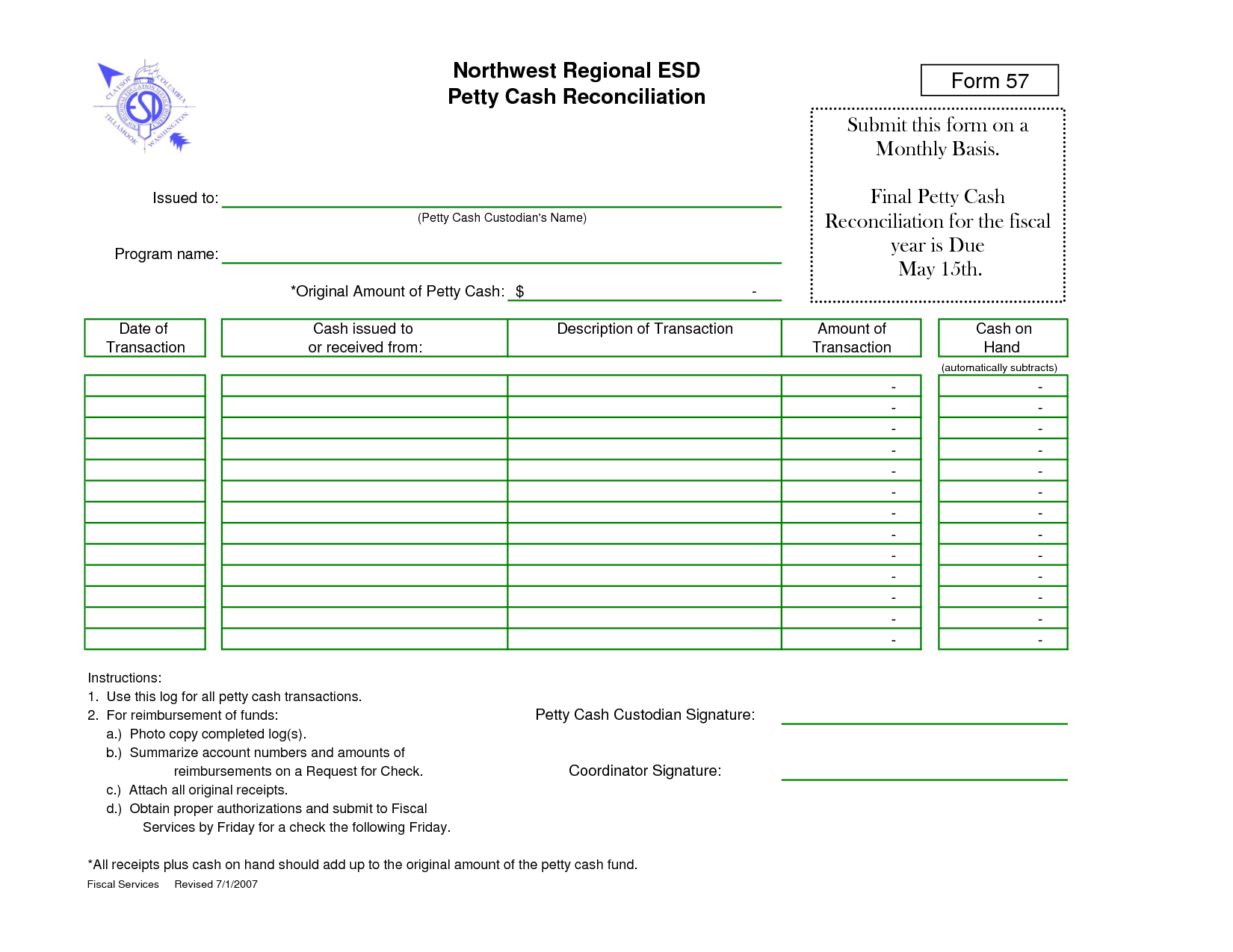 Sample Petty Cash Reconciliation Small Business Free Forms Sample Petty Cash Reconciliation Small Business Free Forms