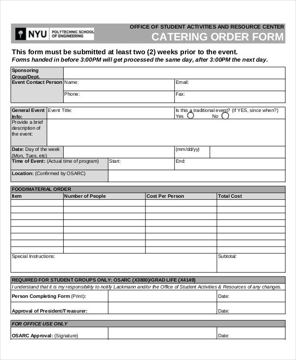 catering order form template 14 catering order forms free samples catering order form template 14 catering order forms free samples