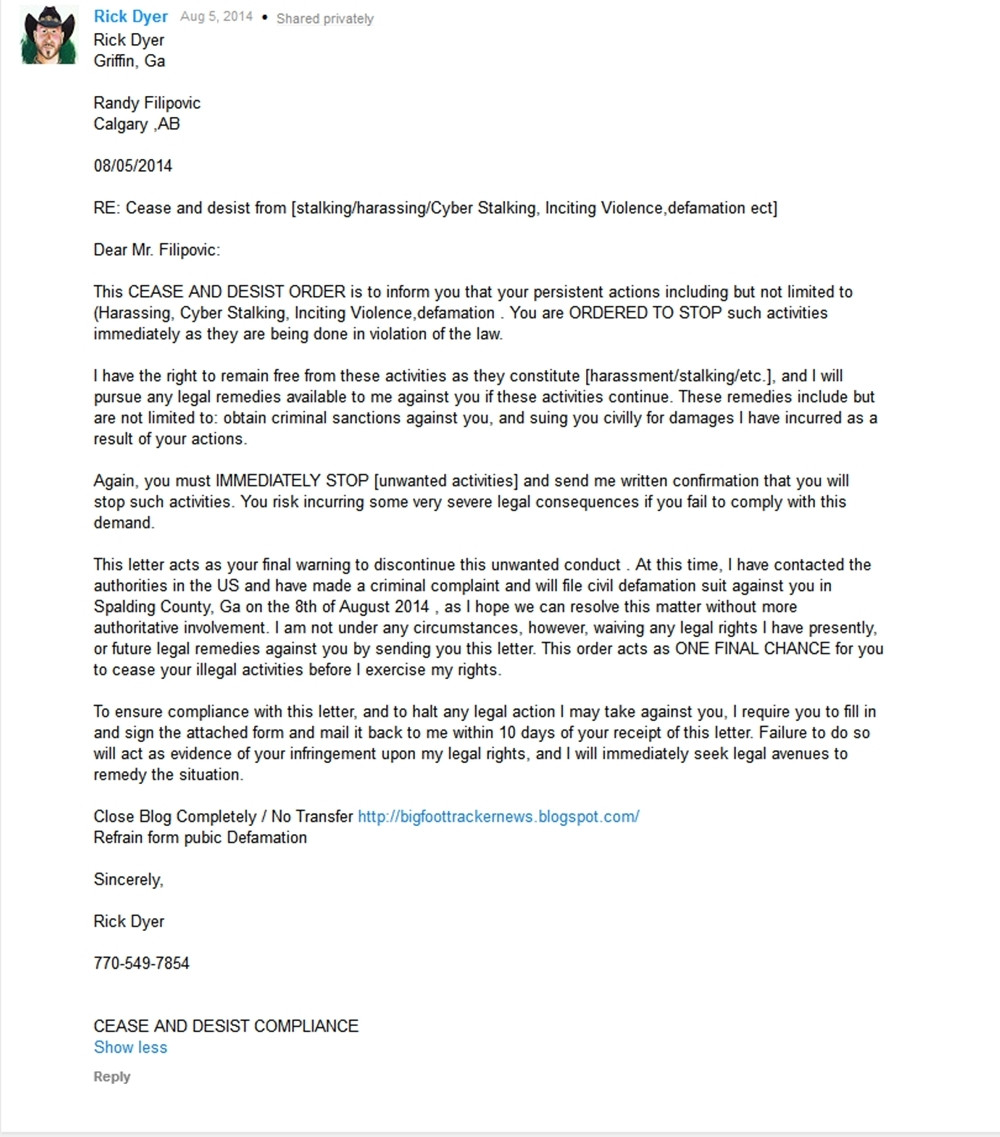 Cease and Desist Harassment Template Cease and Desist Harassment Template