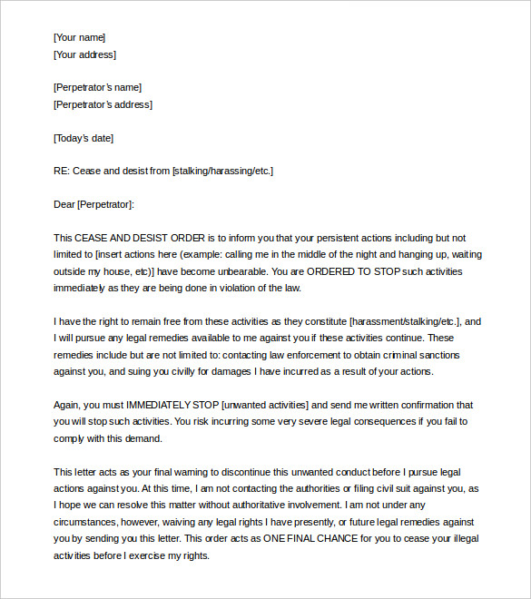Cease and Desist Letter Template – 6+ Free Word, PDF Documents Cease and Desist Letter Template – 6+ Free Word, PDF Documents