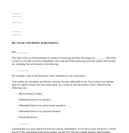 Harassment Cease and Desist Letter FREE Template Harassment Cease and Desist Letter FREE Template