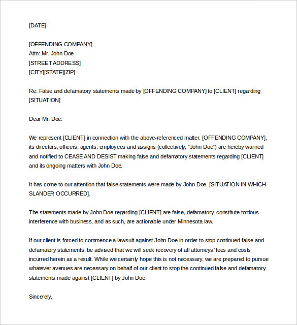 Free Defamation (Slander / Libel) Cease and Desist Letter Template Free Defamation (Slander / Libel) Cease and Desist Letter Template