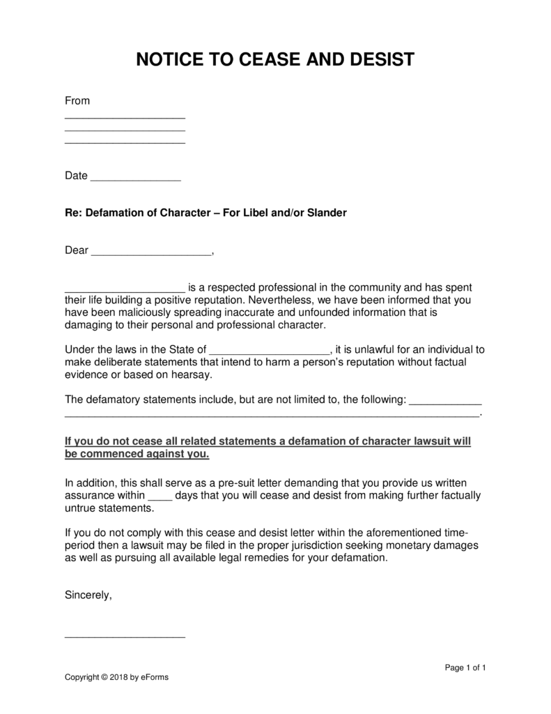 Cease and Desist Defamation Template Cease and Desist Defamation Template