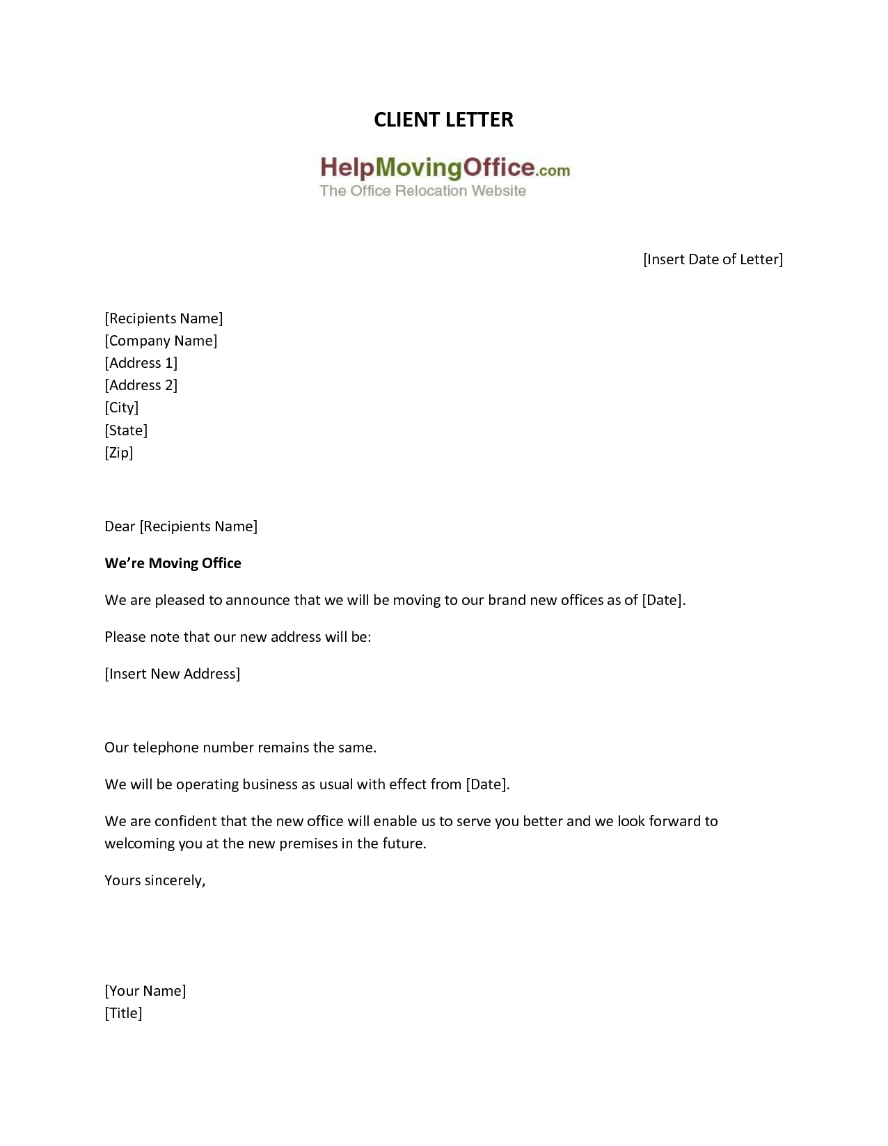Address Change notification letter Template Address Change notification letter Template