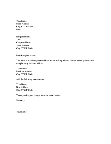Address change notification letter Address change notification letter