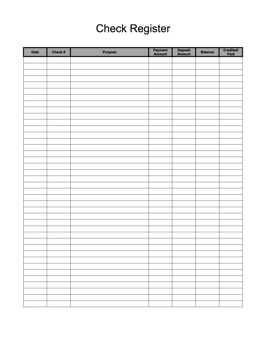 Printable Check Register Printable Check Register