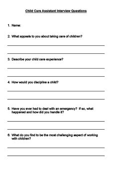 Child Care Assistant Interview Questions printable | Information Child Care Assistant Interview Questions printable | Information
