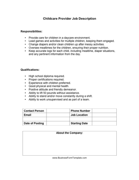 Childcare Provider Job Description Template Childcare Provider Job Description Template