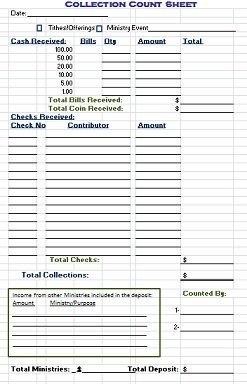 Church Offering Count Sheet free at FreeChurchForms. Church Offering Count Sheet free at FreeChurchForms.