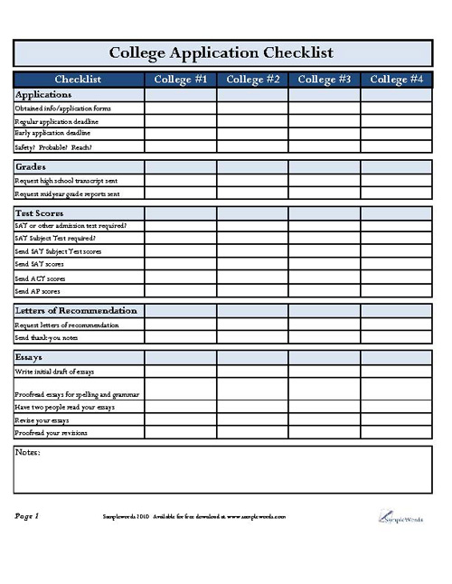 College Application Checklist College Application Checklist