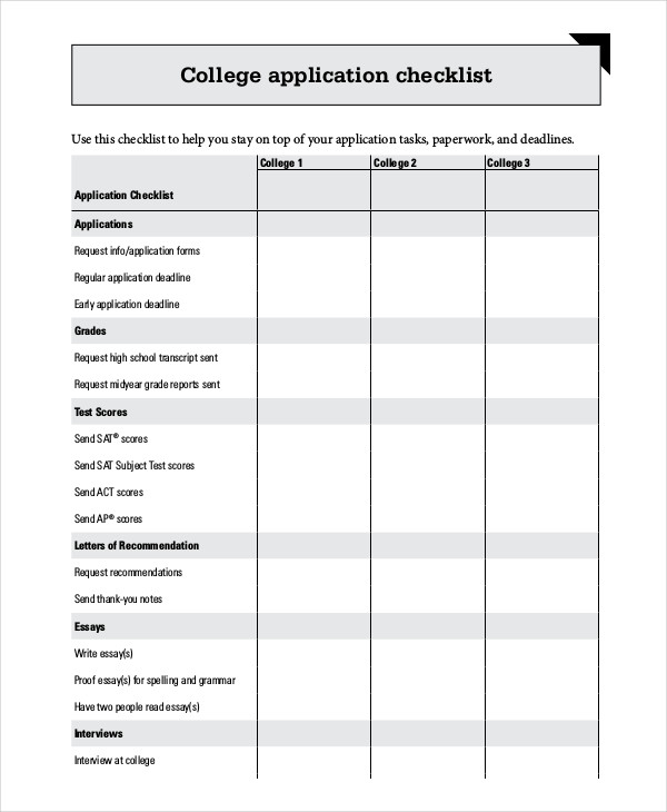 Application Checklist Templates 10 Free Samples, Examples Format Application Checklist Templates 10 Free Samples, Examples Format