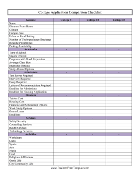 College Application Comparison Checklist Template College Application Comparison Checklist Template