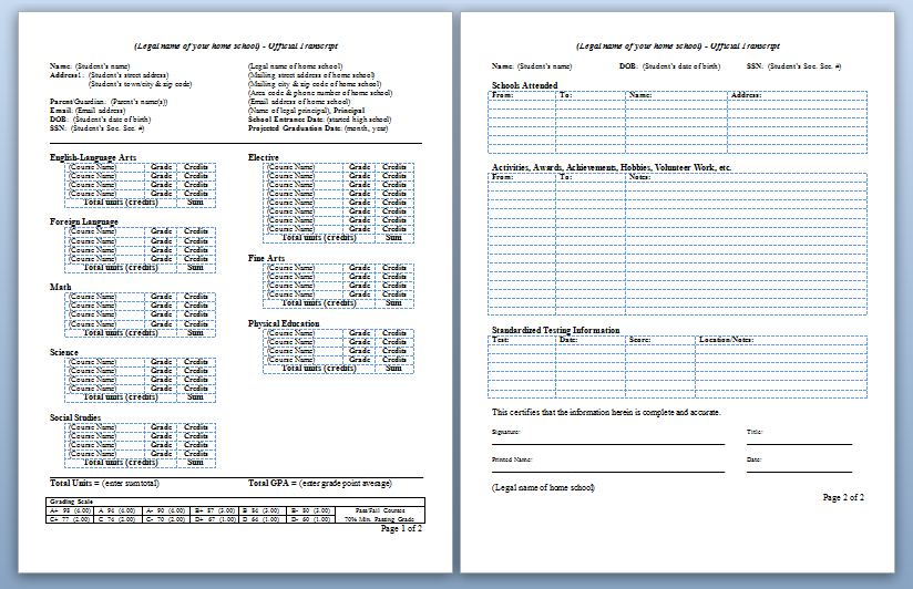 Download: High School Transcript Template Download: High School Transcript Template