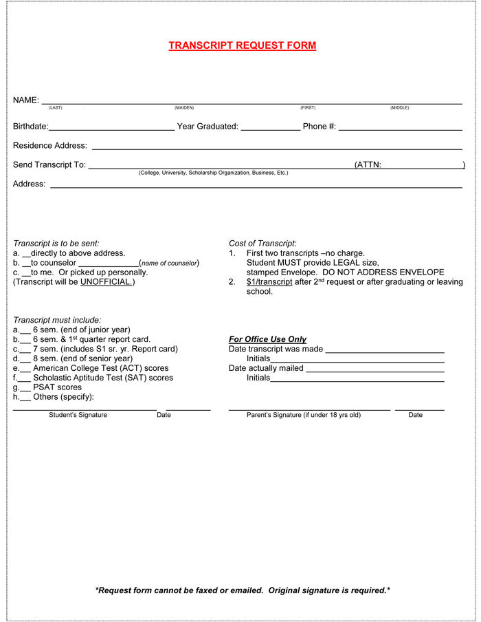 6+ Printable Transcript Request Templates 6+ Printable Transcript Request Templates