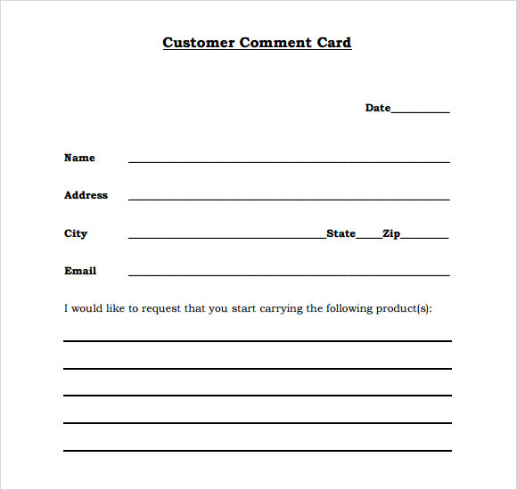 11+ Comment Cards – PDF, Word, Adobe Portable Documents | Sample 