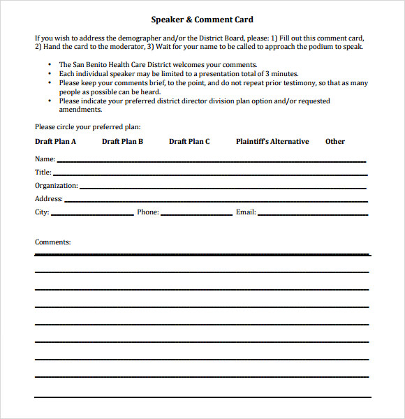 11+ Comment Cards – PDF, Word, Adobe Portable Documents | Sample 