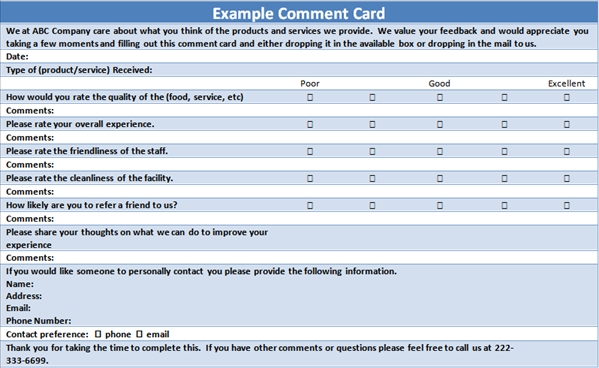 customer comment card template   Gecce.tackletarts.co
