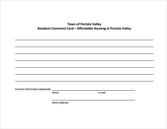 11+ Comment Cards – PDF, Word, Adobe Portable Documents | Sample 